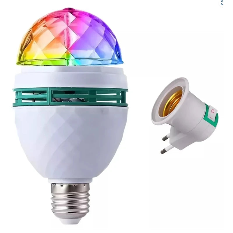 ✨ “Lâmpada Giratória Mágica LED RGB – Festa Instantânea (Bivolt + Adaptador)”