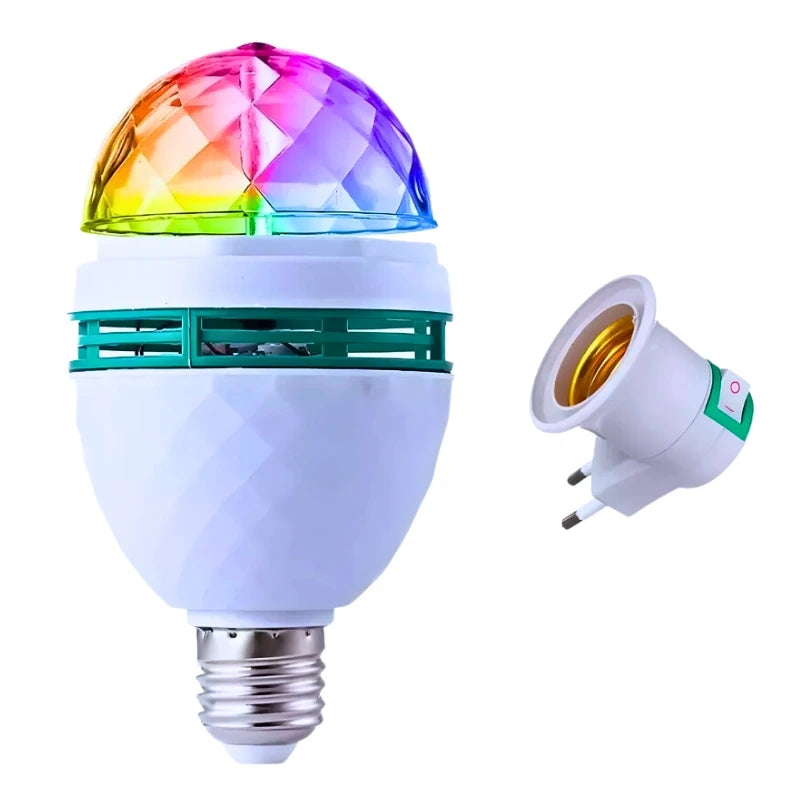 ✨ “Lâmpada Giratória Mágica LED RGB – Festa Instantânea (Bivolt + Adaptador)”