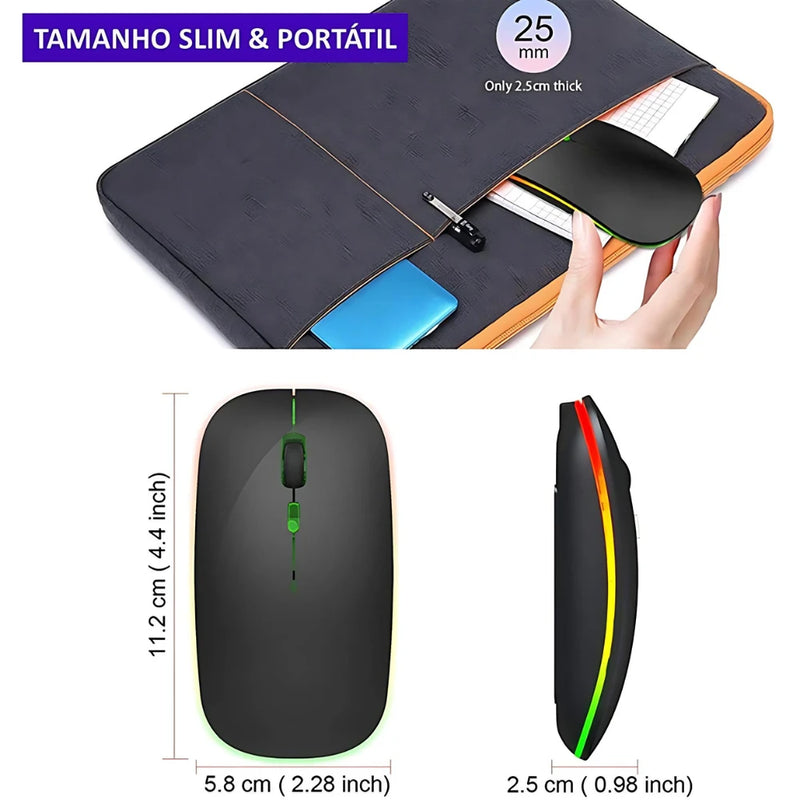 ⚡ Mouse Sem Fio Recarregável com LED Colorido 2.4 GHz