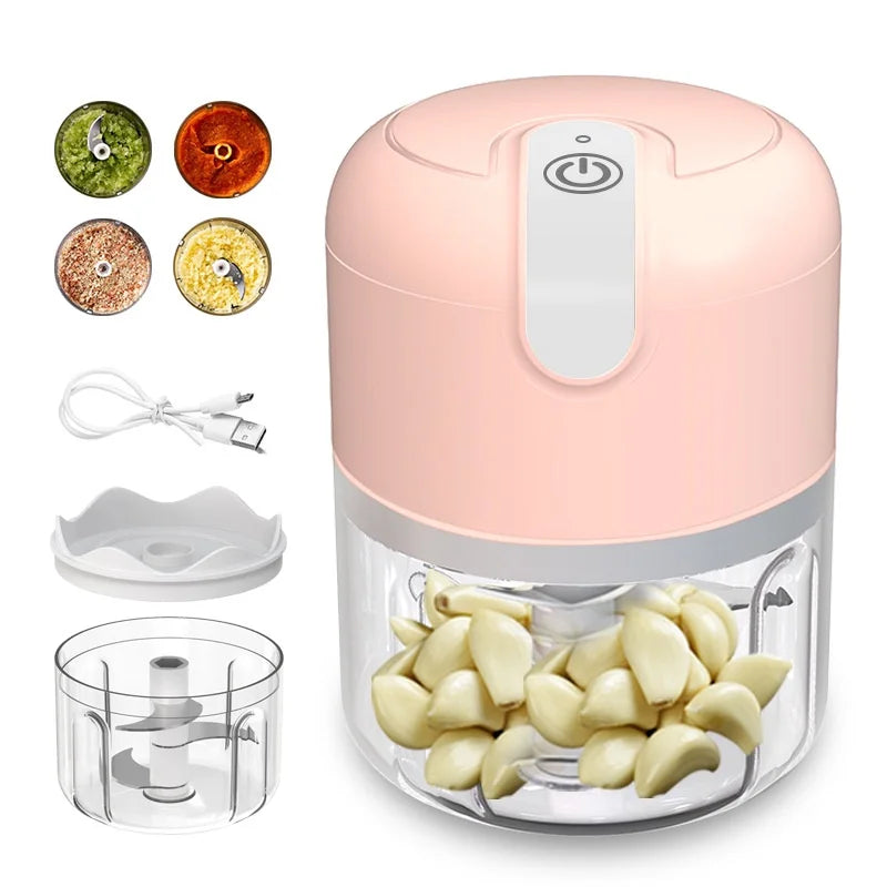 ⚡Mini Processador Portátil USB 250ml – 3 Lâminas Bivolt ✅